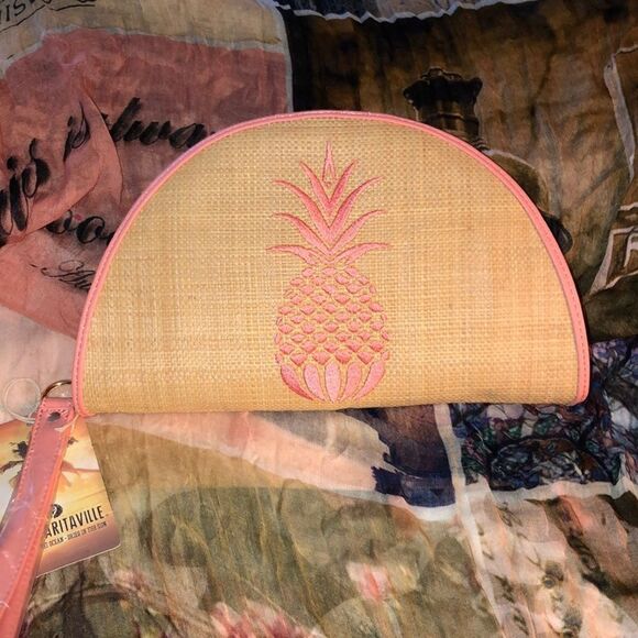 Margaritaville Straw Pineapple Embroidered Clutch Summer Bag